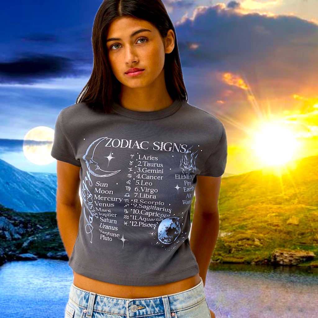 Zodiac Signs Novelty Graphic Crop Tee Nwt